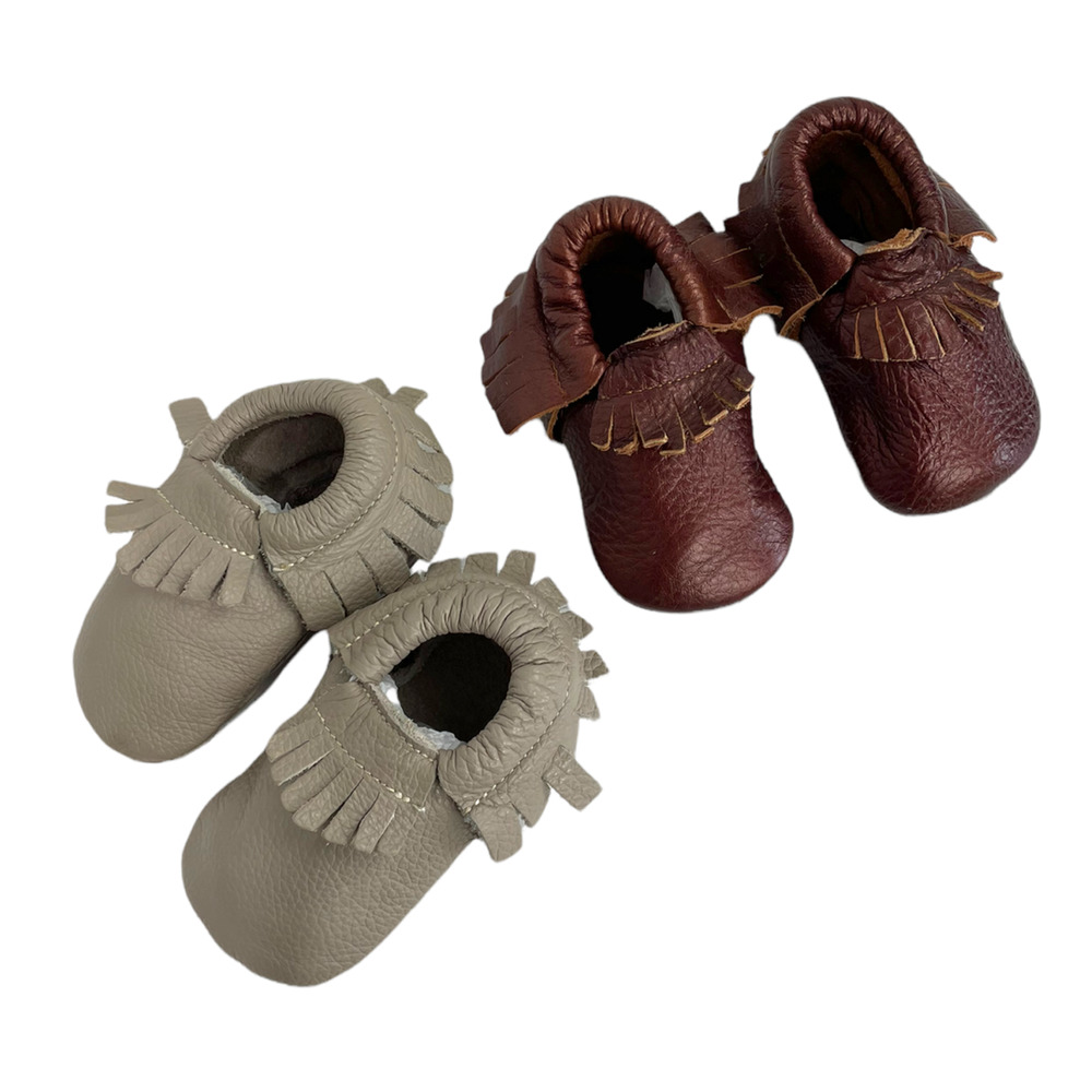 2 Pair Infant Baby Moccasins Genuine Leather Very Soft Size 2
